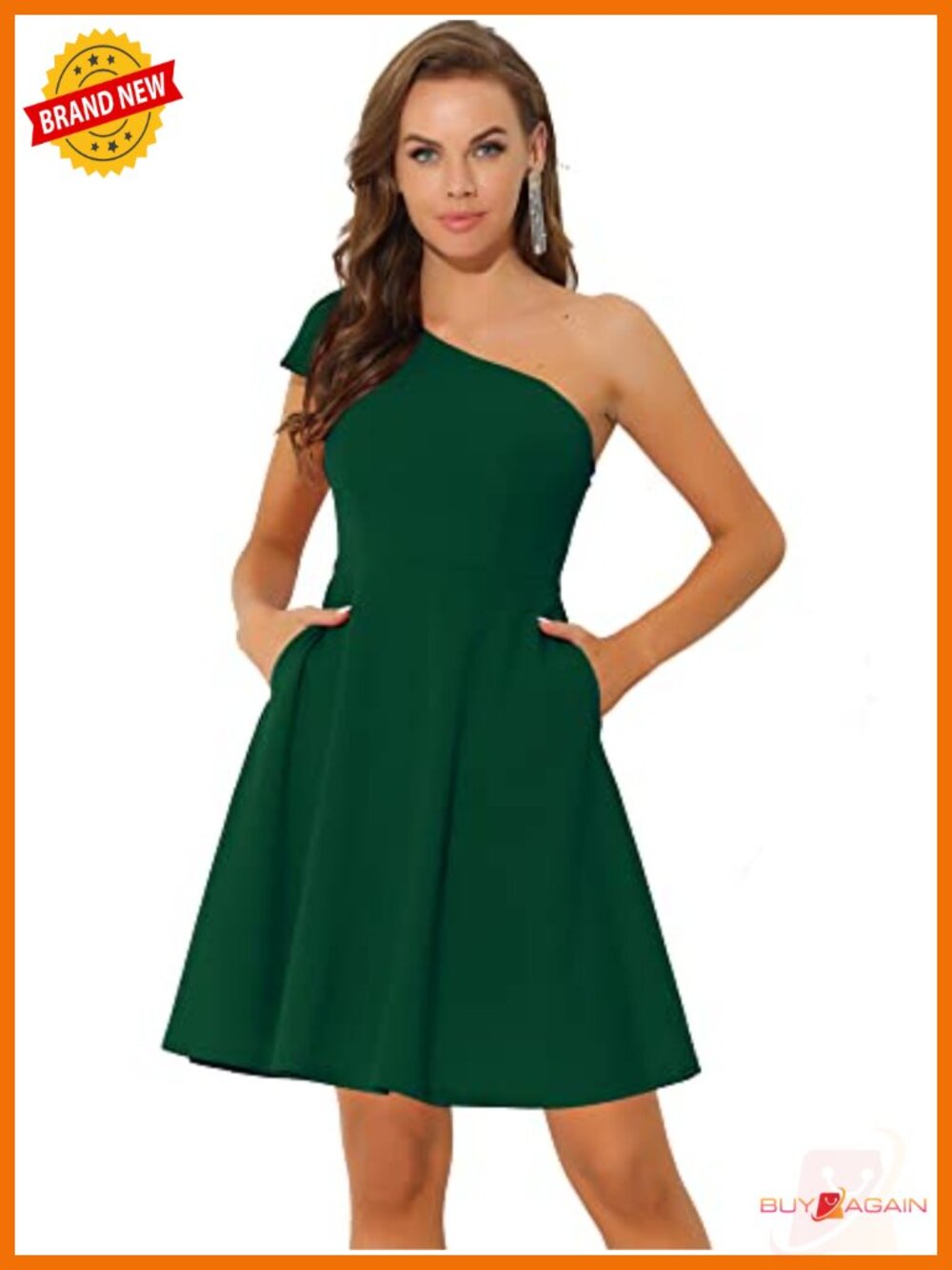 Women Elegant One Shoulder Flared Cocktail Dress Sleeveless A-Line